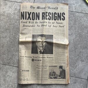 Nixon Resigns. 1974 full news section in The Miami Herald. 36 pages